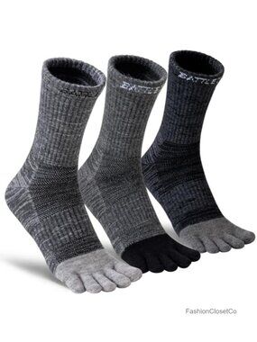 Merino Wool Toe Socks 3-Pack Crew Hiking Running Athletic